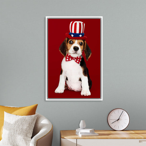 "Cute Beagle Puppy in Uncle Sam Hat and Bow Tie"