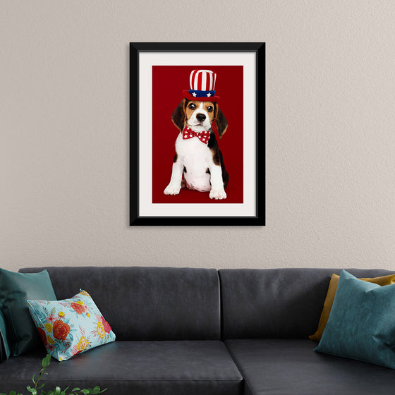 "Cute Beagle Puppy in Uncle Sam Hat and Bow Tie"