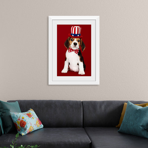 "Cute Beagle Puppy in Uncle Sam Hat and Bow Tie"