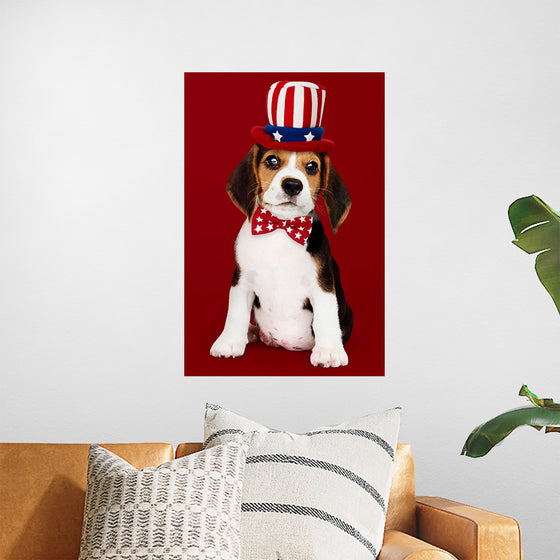 "Cute Beagle Puppy in Uncle Sam Hat and Bow Tie"