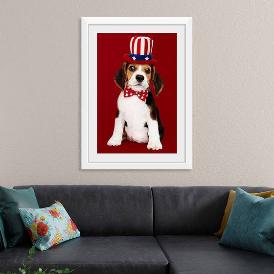 "Cute Beagle Puppy in Uncle Sam Hat and Bow Tie"