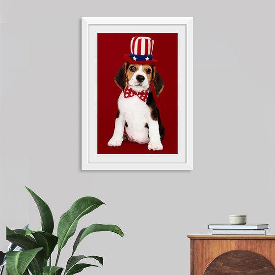 "Cute Beagle Puppy in Uncle Sam Hat and Bow Tie"