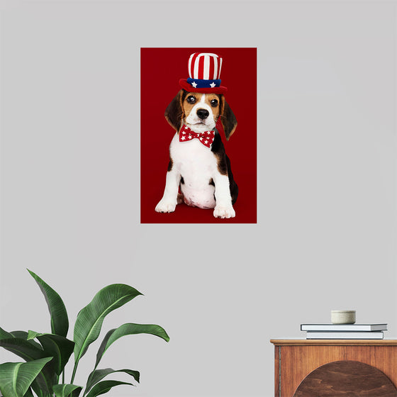 "Cute Beagle Puppy in Uncle Sam Hat and Bow Tie"