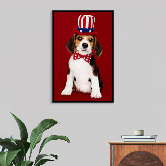 "Cute Beagle Puppy in Uncle Sam Hat and Bow Tie"