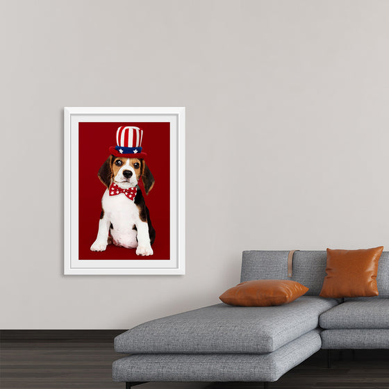 "Cute Beagle Puppy in Uncle Sam Hat and Bow Tie"