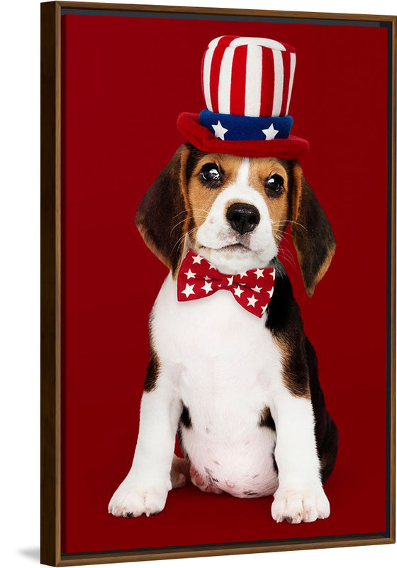 "Cute Beagle Puppy in Uncle Sam Hat and Bow Tie"