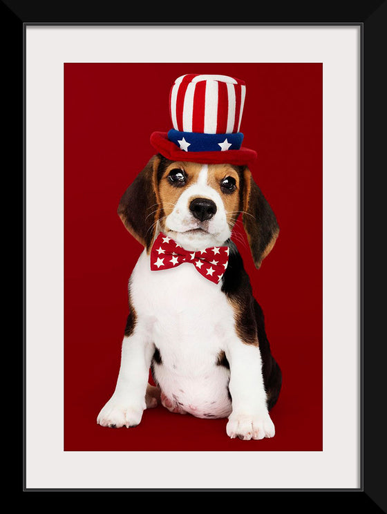 "Cute Beagle Puppy in Uncle Sam Hat and Bow Tie"