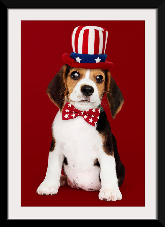 "Cute Beagle Puppy in Uncle Sam Hat and Bow Tie"