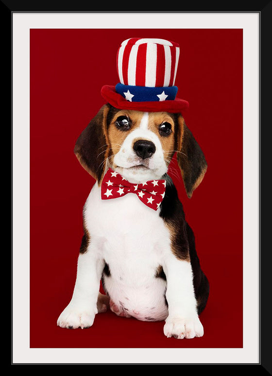 "Cute Beagle Puppy in Uncle Sam Hat and Bow Tie"