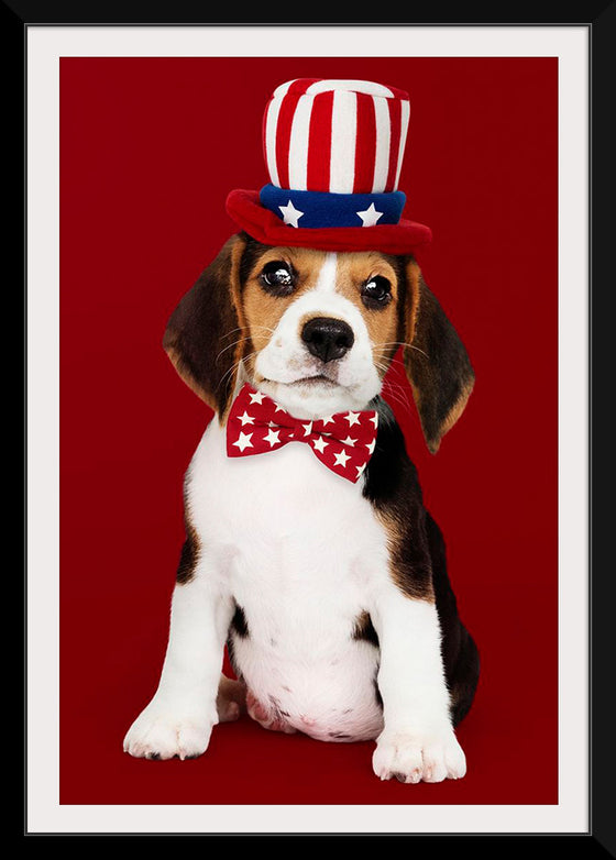 "Cute Beagle Puppy in Uncle Sam Hat and Bow Tie"