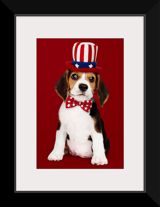 "Cute Beagle Puppy in Uncle Sam Hat and Bow Tie"