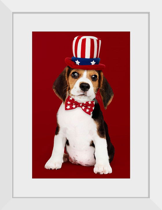 "Cute Beagle Puppy in Uncle Sam Hat and Bow Tie"