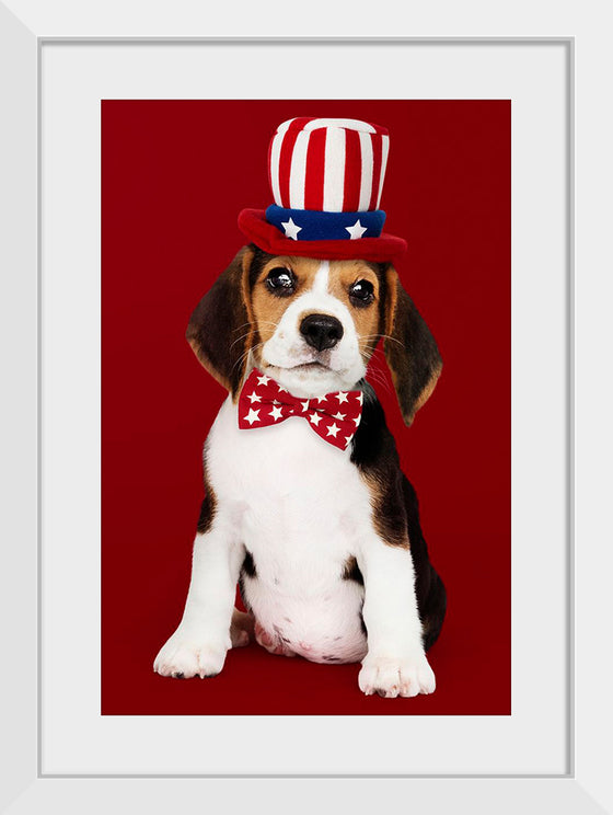 "Cute Beagle Puppy in Uncle Sam Hat and Bow Tie"