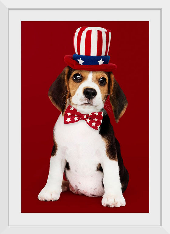 "Cute Beagle Puppy in Uncle Sam Hat and Bow Tie"