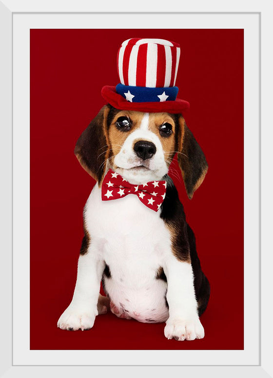 "Cute Beagle Puppy in Uncle Sam Hat and Bow Tie"