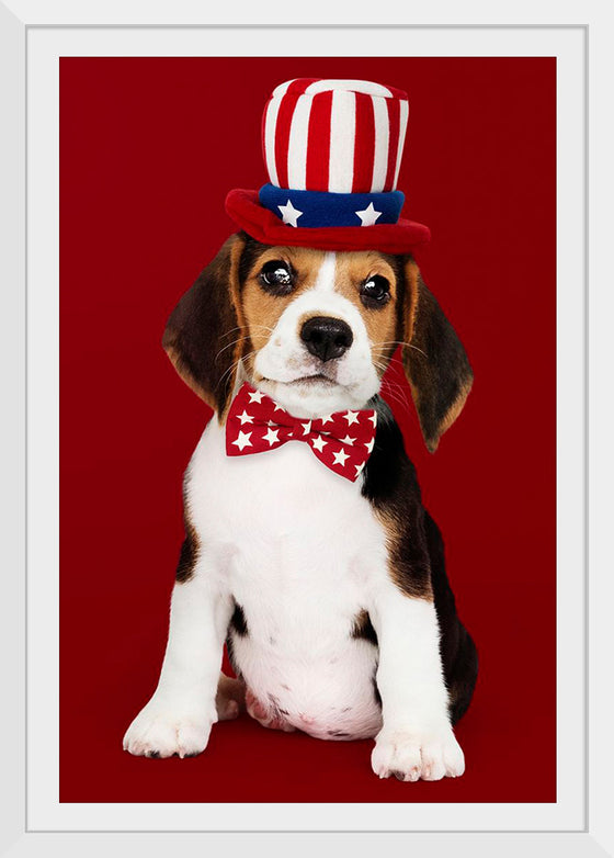 "Cute Beagle Puppy in Uncle Sam Hat and Bow Tie"