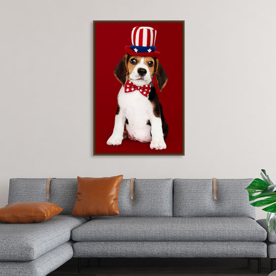 "Cute Beagle Puppy in Uncle Sam Hat and Bow Tie"