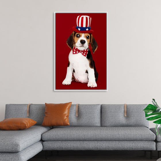 "Cute Beagle Puppy in Uncle Sam Hat and Bow Tie"