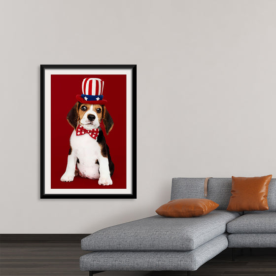 "Cute Beagle Puppy in Uncle Sam Hat and Bow Tie"