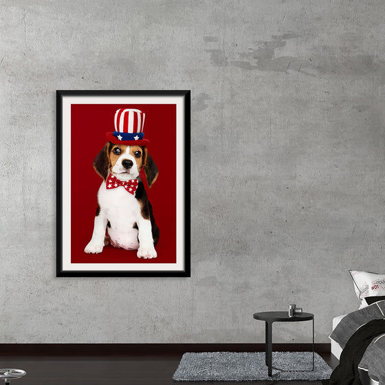 "Cute Beagle Puppy in Uncle Sam Hat and Bow Tie"