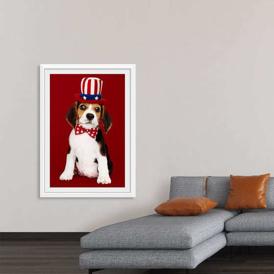 "Cute Beagle Puppy in Uncle Sam Hat and Bow Tie"