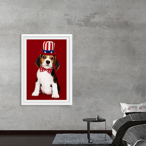 "Cute Beagle Puppy in Uncle Sam Hat and Bow Tie"