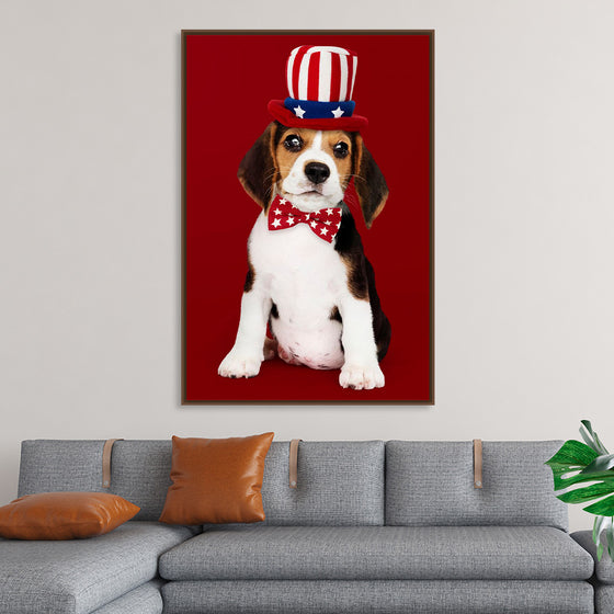 "Cute Beagle Puppy in Uncle Sam Hat and Bow Tie"