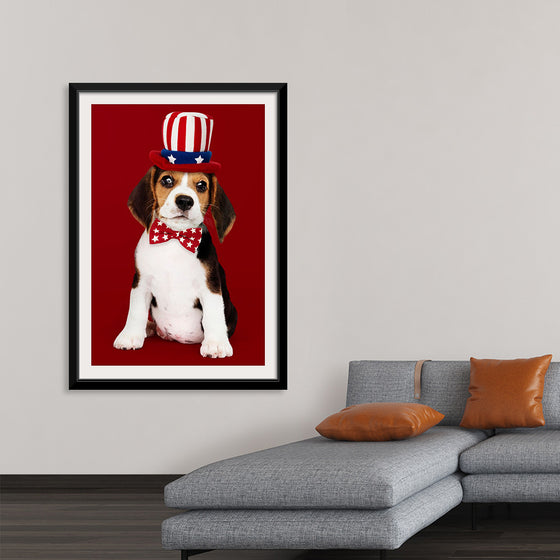 "Cute Beagle Puppy in Uncle Sam Hat and Bow Tie"