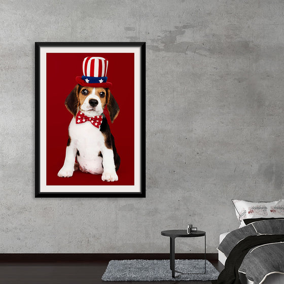 "Cute Beagle Puppy in Uncle Sam Hat and Bow Tie"