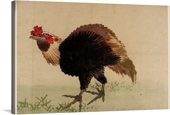 “Rooster” by Katsushika Hokusai is a stunning artwork that captures the essence of a rooster in mid-stride, showcasing Hokusai’s mastery in portraying movement and emotion.