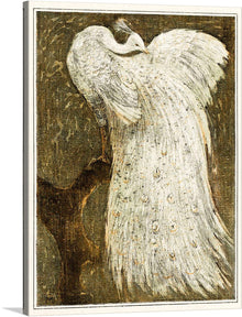  “Witte pauw op tak” by Charles Dessalines D’ Orbigny invites viewers into an ethereal realm where elegance and mystique intertwine. Perched gracefully on a dark branch, the white peacock becomes the focal point—a vision of purity against the textured backdrop. Each meticulously detailed feather radiates with an otherworldly glow, capturing the essence of timeless grace. 