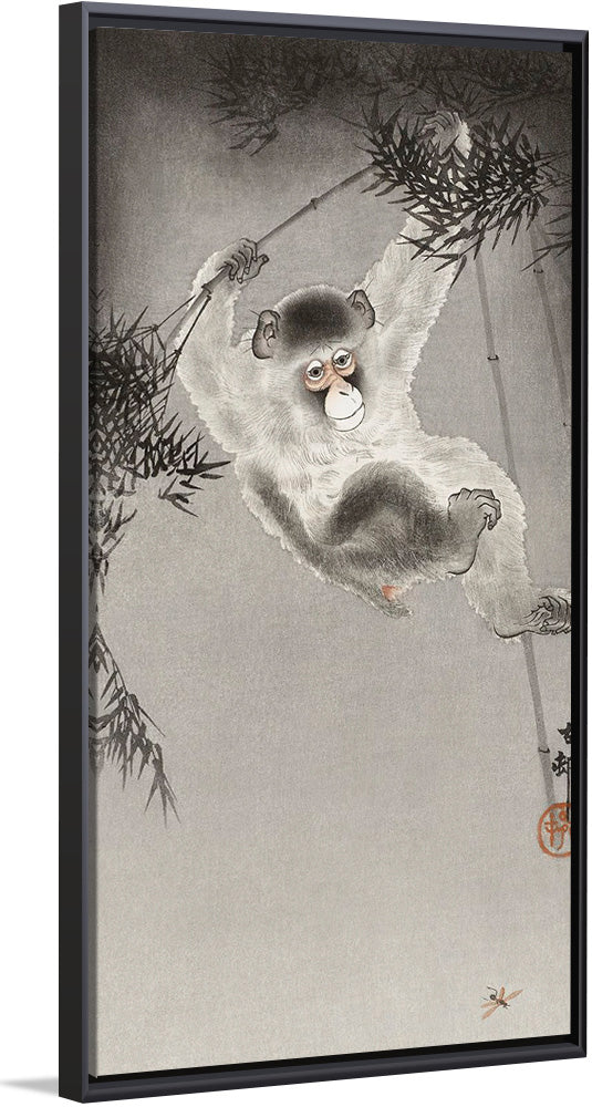 "Monkey, Hanging from Bamboo Branch", Ohara Koson