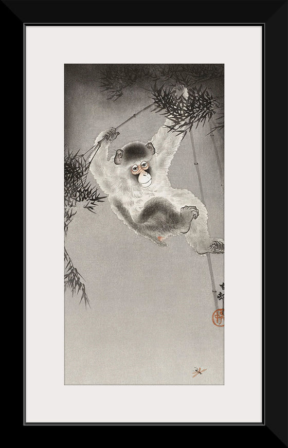 "Monkey, Hanging from Bamboo Branch", Ohara Koson