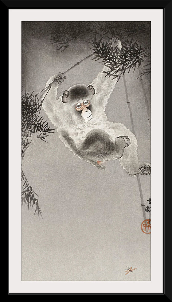 "Monkey, Hanging from Bamboo Branch", Ohara Koson