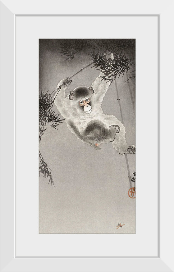 "Monkey, Hanging from Bamboo Branch", Ohara Koson