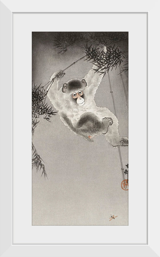 "Monkey, Hanging from Bamboo Branch", Ohara Koson