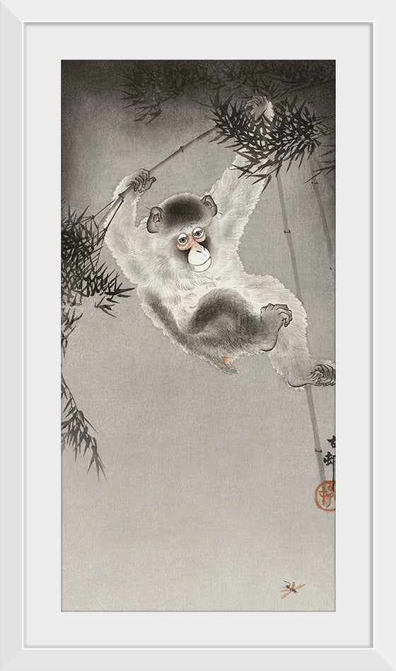 "Monkey, Hanging from Bamboo Branch", Ohara Koson