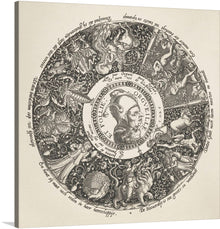  “Pride and Madness (Orgeuille et Follie)” is a stunning black-and-white circular artwork by Theodor de Bry that captures the essence of human emotion and grandeur. 