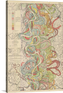  Immerse yourself in the intricate pathways of history with this captivating print of the Mississippi River’s ancient meanders. Each curve and twist, captured in vibrant hues, tells a story of time, change, and the unyielding force of nature. 