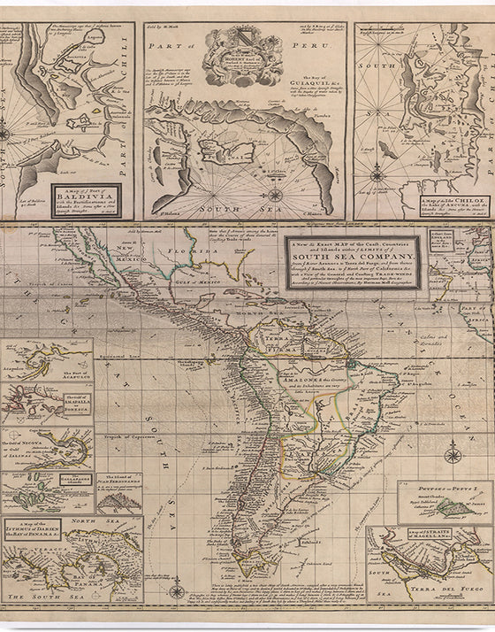 "A New & Exact MAP of the Coast, Countries and Islands within ye LIMITS of ye SOUTH SEA COMPANY"