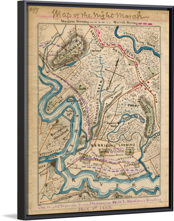 "Map of the Night's March after Battle of Malvern Hill", Robert K. Sneden