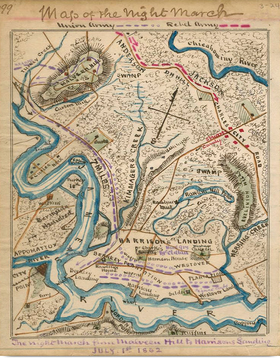 "Map of the Night's March after Battle of Malvern Hill", Robert K. Sneden