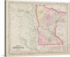 This print is a captivating reproduction of an antique map of Minnesota, a testament to the artistry and craftsmanship of a bygone era. The vibrant pink border highlighting the state’s outline contrasts beautifully with the intricate topographical details, bringing the terrain to life. 