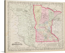  This print is a captivating reproduction of an antique map of Minnesota, a testament to the artistry and craftsmanship of a bygone era. The vibrant pink border highlighting the state’s outline contrasts beautifully with the intricate topographical details, bringing the terrain to life. 