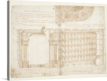  “Teatro Filarmonico, Accademia Filarmonica, Verona, Italy: Section and Ceiling” invites you to immerse yourself in the architectural grandeur of one of Italy’s most renowned theaters. This captivating print showcases meticulously detailed plans for the Teatro Filarmonico in Verona. 