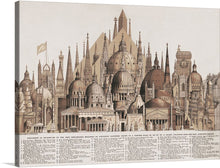  This is a beautiful and intricate illustration of a collection of famous buildings and monuments from around the world. The image is a sepia tone and is highly detailed, making it a great piece of art for any history or architecture enthusiast. The buildings and monuments are arranged in a collage-like manner and include famous landmarks such as the Eiffel Tower, the Colosseum, and the Taj Mahal. A key at the bottom of the image identifies each building and monument.