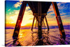 Immerse yourself in the serene beauty of a golden sunset with this exquisite print. The artwork captures a tranquil moment beneath a sturdy pier, where the harmonious dance of light and shadows unveils nature’s masterpiece. Waves gently kiss the shores, reflecting the sun’s radiant hues of amber and sapphire. This piece promises to infuse any space with warmth, tranquility, and the enchanting allure of an oceanic paradise. 