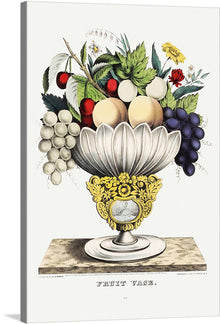  Step into a world where art and nature intertwine, with “Fruit Vase” by Currier & Ives. This exquisite print captures the essence of abundance and vitality, featuring a lavish assortment of fruits nestled within an ornately designed vase. Every detail, from the succulent grapes to the intricate patterns on the vase, is rendered with meticulous precision, promising to add a touch of elegance and richness to any space.