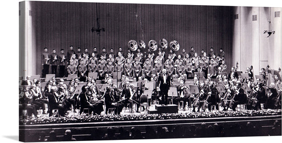 January 1970. The Philadelphia Orchestra, conducted by Eugene Ormandy, and the Valley Forge Military Academy Band under the leadership of Colonel D. Keith Feltham, performed the "1812 Overture" (full title: Festival Overture "The Year 1812", op. 49); by Pyotr Ilyich Tchaikovsky live at the Academy of Music in Philadelphia, PA