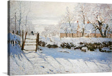  In Claude Monet's captivating work "The Magpie" (1869), the artist paints a serene winter scene in Étretat, Normandy, France, with a lone magpie perched on a snow-covered gate.  Monet masterfully captures the stark contrast between the white snow and the dark, solitary magpie, creating a sense of quiet beauty and isolation. 